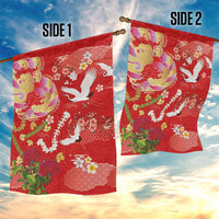 Hawaiian and Japanese Culture Together Garden Flag Kakau Tribal Pattern and Irezumi Art Red Color