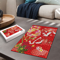Hawaiian and Japanese Culture Together Puzzle Kakau Tribal Pattern and Irezumi Art Red Color