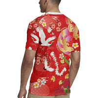 Hawaiian and Japanese Culture Together Rugby Jersey Kakau Tribal Pattern and Irezumi Art Red Color