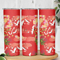 Hawaiian and Japanese Culture Together Skinny Tumbler Kakau Tribal Pattern and Irezumi Art Red Color