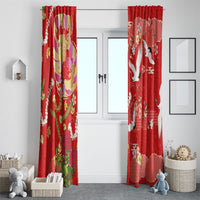 Hawaiian and Japanese Culture Together Window Curtain Kakau Tribal Pattern and Irezumi Art Red Color