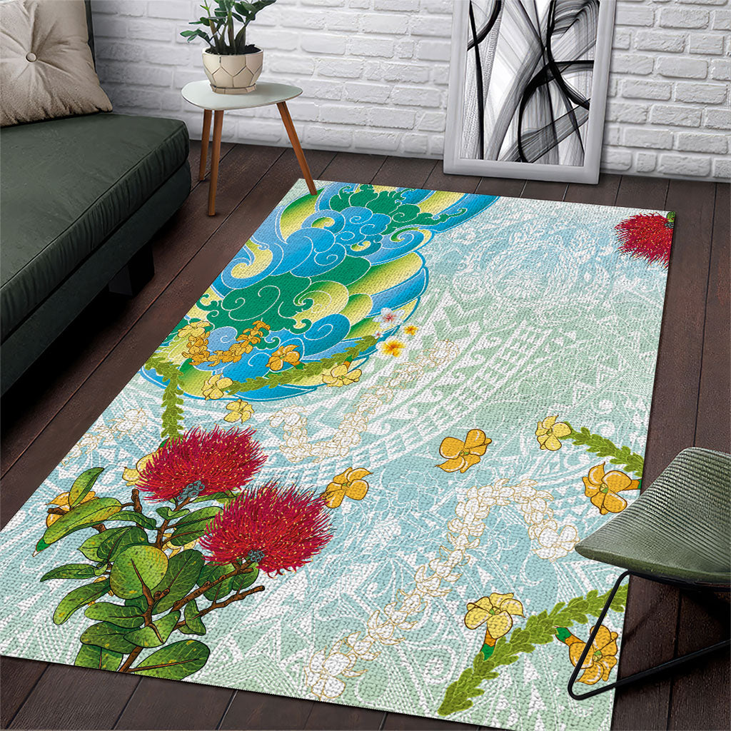 Japanese and Hawaiian Culture Fusion Area Rug Irezumi with Turtles and Lei Kakau Pattern Fresh Vibe LT03 Multicolor - Polynesian Pride