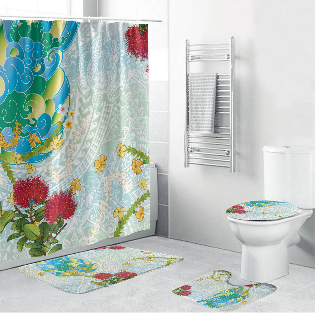 Japanese and Hawaiian Culture Fusion Bathroom Set Irezumi with Turtles and Lei Kakau Pattern Fresh Vibe LT03 Bathroom Set (4 pcs) Multicolor - Polynesian Pride