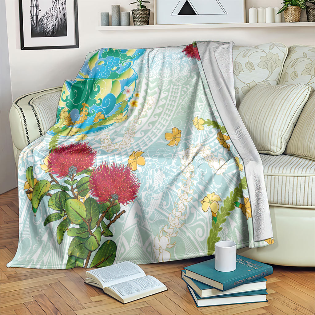 Japanese and Hawaiian Culture Fusion Blanket Irezumi with Turtles and Lei Kakau Pattern Fresh Vibe
