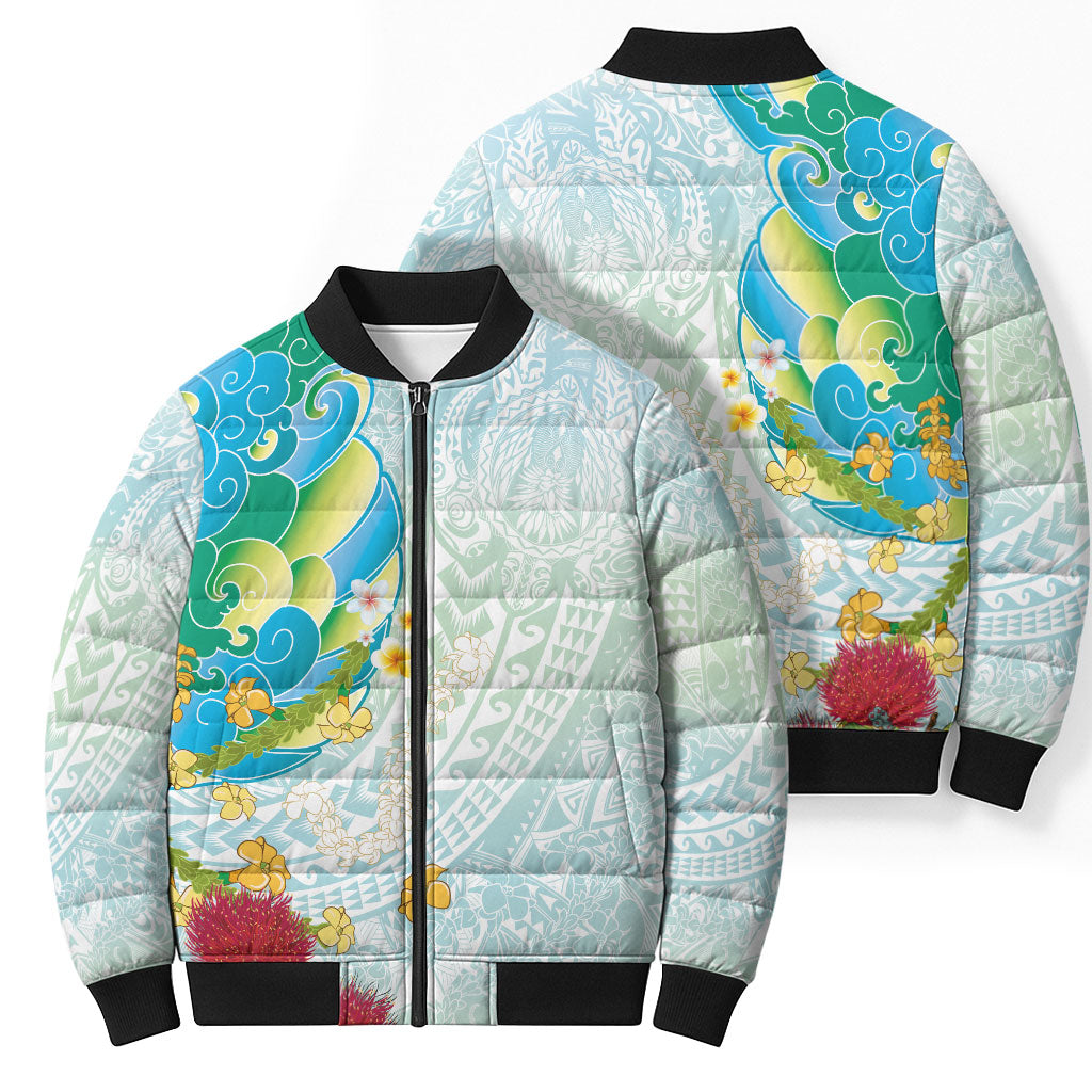 Japanese and Hawaiian Culture Fusion Bomber Puffer Jacket Irezumi with Turtles and Lei Kakau Pattern Fresh Vibe LT03 - Polynesian Pride