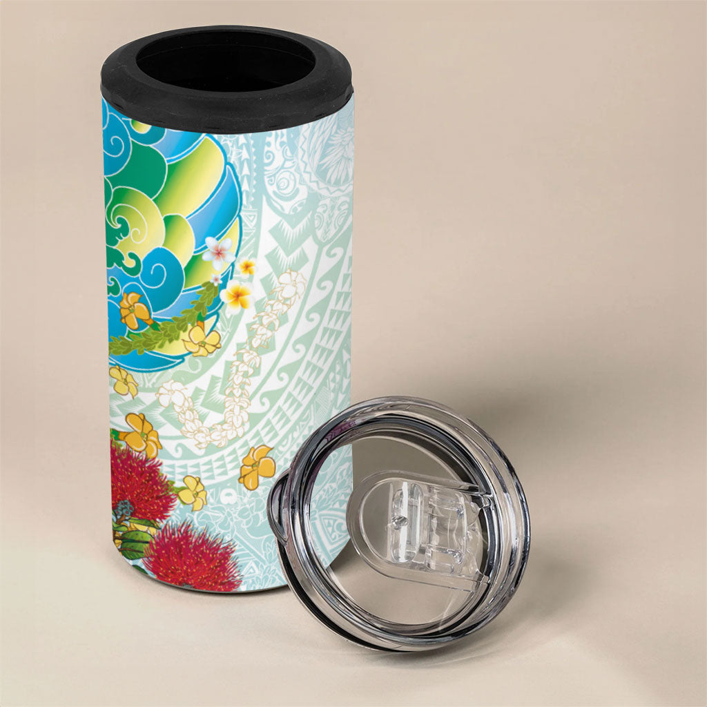Japanese and Hawaiian Culture Fusion 4 in 1 Can Cooler Tumbler Irezumi with Turtles and Lei Kakau Pattern Fresh Vibe LT03 - Polynesian Pride