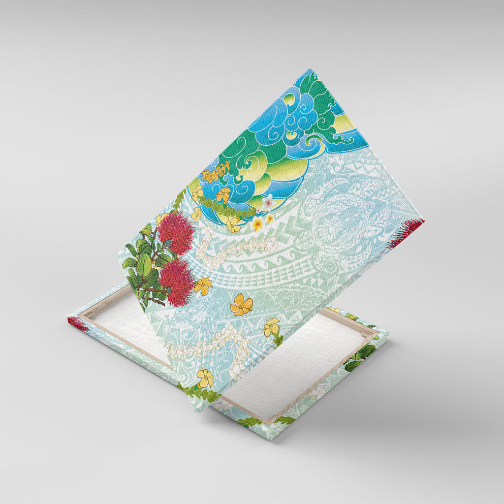 Japanese and Hawaiian Culture Fusion Canvas Wall Art Irezumi with Turtles and Lei Kakau Pattern Fresh Vibe LT03 With Frame Multicolor - Polynesian Pride