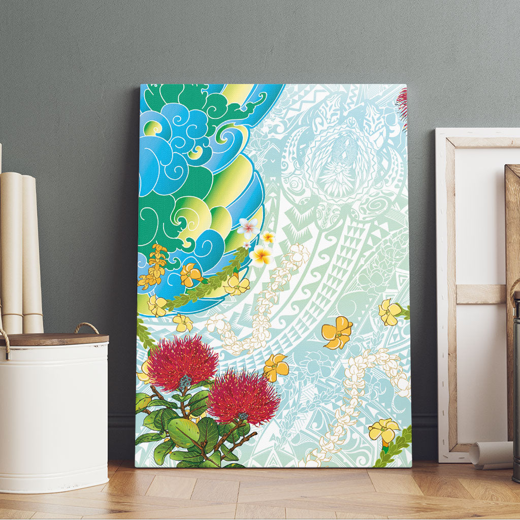 Japanese and Hawaiian Culture Fusion Canvas Wall Art Irezumi with Turtles and Lei Kakau Pattern Fresh Vibe LT03 - Polynesian Pride