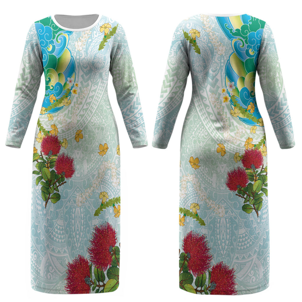 Japanese and Hawaiian Culture Fusion Couples Matching Long Sleeve Bodycon Dress and Long Sleeve Button Shirt Irezumi with Turtles and Lei Kakau Pattern Fresh Vibe LT03 - Polynesian Pride
