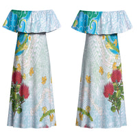 Japanese and Hawaiian Culture Fusion Couples Matching Off Shoulder Maxi Dress and Hawaiian Shirt Irezumi with Turtles and Lei Kakau Pattern Fresh Vibe LT03 - Polynesian Pride