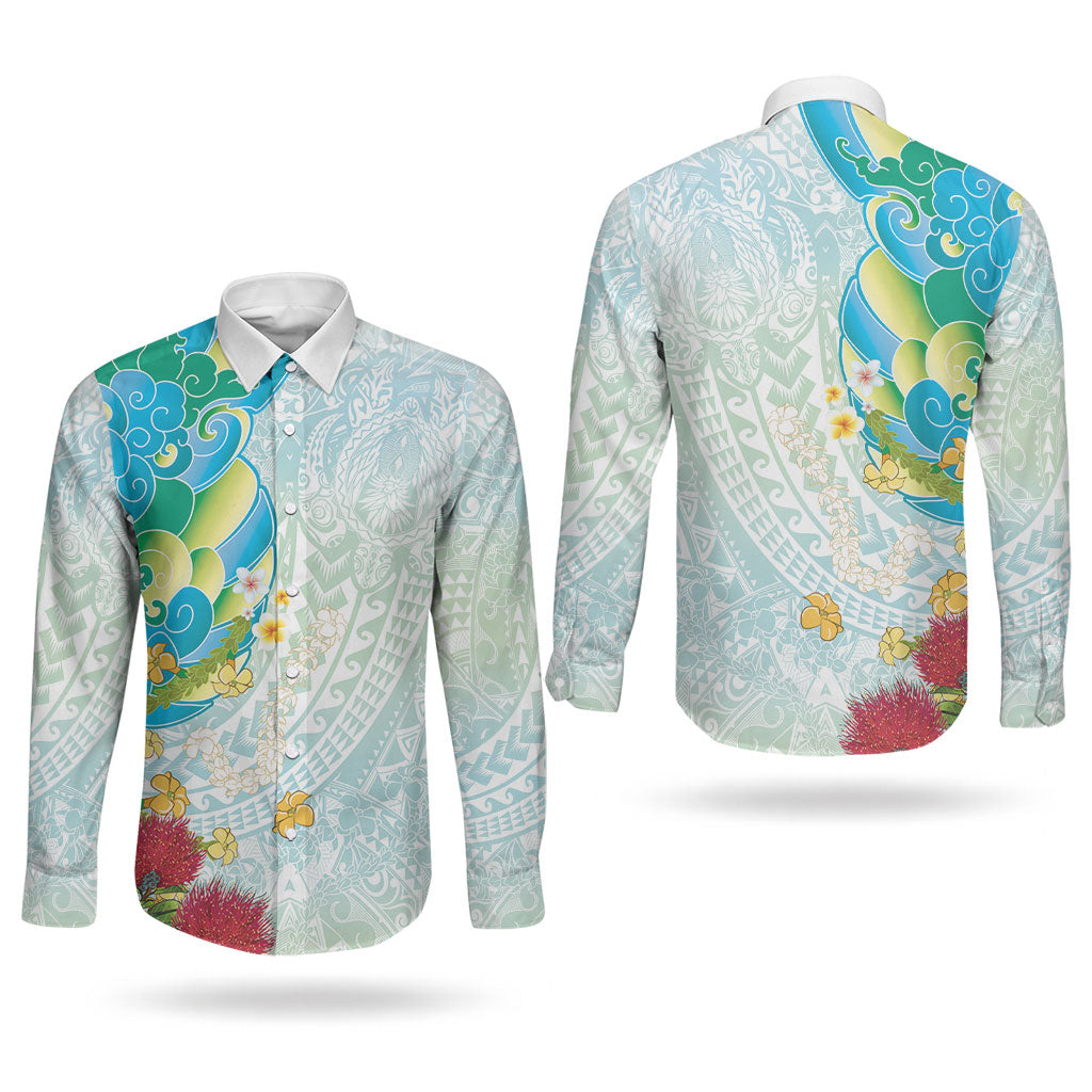 Japanese and Hawaiian Culture Fusion Couples Matching Off Shoulder Maxi Dress and Long Sleeve Button Shirt Irezumi with Turtles and Lei Kakau Pattern Fresh Vibe LT03 - Polynesian Pride