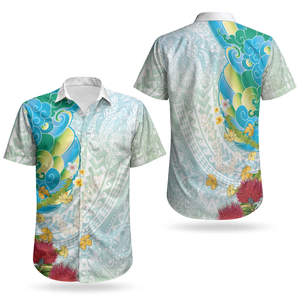 Japanese and Hawaiian Culture Fusion Couples Matching Off The Shoulder Long Sleeve Dress and Hawaiian Shirt Irezumi with Turtles and Lei Kakau Pattern Fresh Vibe LT03 - Polynesian Pride