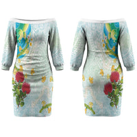 Japanese and Hawaiian Culture Fusion Couples Matching Off The Shoulder Long Sleeve Dress and Hawaiian Shirt Irezumi with Turtles and Lei Kakau Pattern Fresh Vibe LT03 - Polynesian Pride
