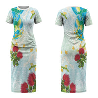 Japanese and Hawaiian Culture Fusion Couples Matching Short Sleeve Bodycon Dress and Hawaiian Shirt Irezumi with Turtles and Lei Kakau Pattern Fresh Vibe LT03 - Polynesian Pride