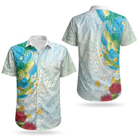 Japanese and Hawaiian Culture Fusion Couples Matching Tank Maxi Dress and Hawaiian Shirt Irezumi with Turtles and Lei Kakau Pattern Fresh Vibe LT03 - Polynesian Pride