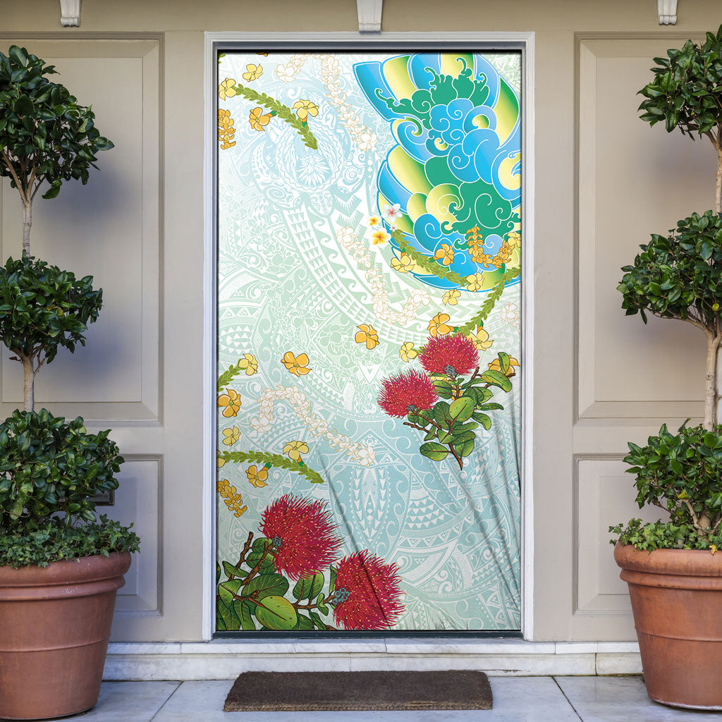 Japanese and Hawaiian Culture Fusion Door Cover Irezumi with Turtles and Lei Kakau Pattern Fresh Vibe LT03 Multicolor - Polynesian Pride