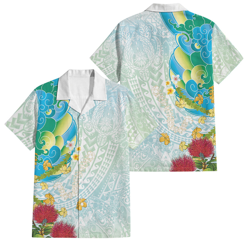 Japanese and Hawaiian Culture Fusion Family Matching Puletasi and Hawaiian Shirt Irezumi with Turtles and Lei Kakau Pattern Fresh Vibe LT03 Dad's Shirt - Short Sleeve Multicolor - Polynesian Pride