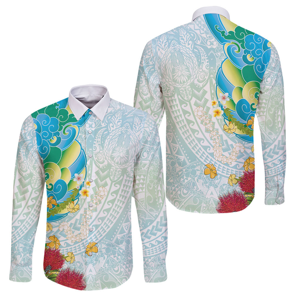 Japanese and Hawaiian Culture Fusion Family Matching Short Sleeve Bodycon Dress and Hawaiian Shirt Irezumi with Turtles and Lei Kakau Pattern Fresh Vibe LT03 Dad's Shirt - Long Sleeve Multicolor - Polynesian Pride