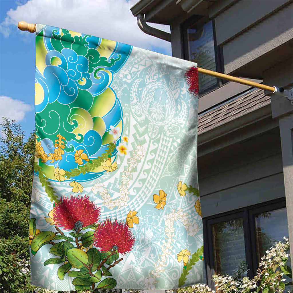 Japanese and Hawaiian Culture Fusion Garden Flag Irezumi with Turtles and Lei Kakau Pattern Fresh Vibe LT03 - Polynesian Pride