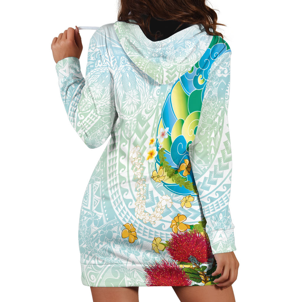 Japanese and Hawaiian Culture Fusion Hoodie Dress Irezumi with Turtles and Lei Kakau Pattern Fresh Vibe LT03 - Polynesian Pride