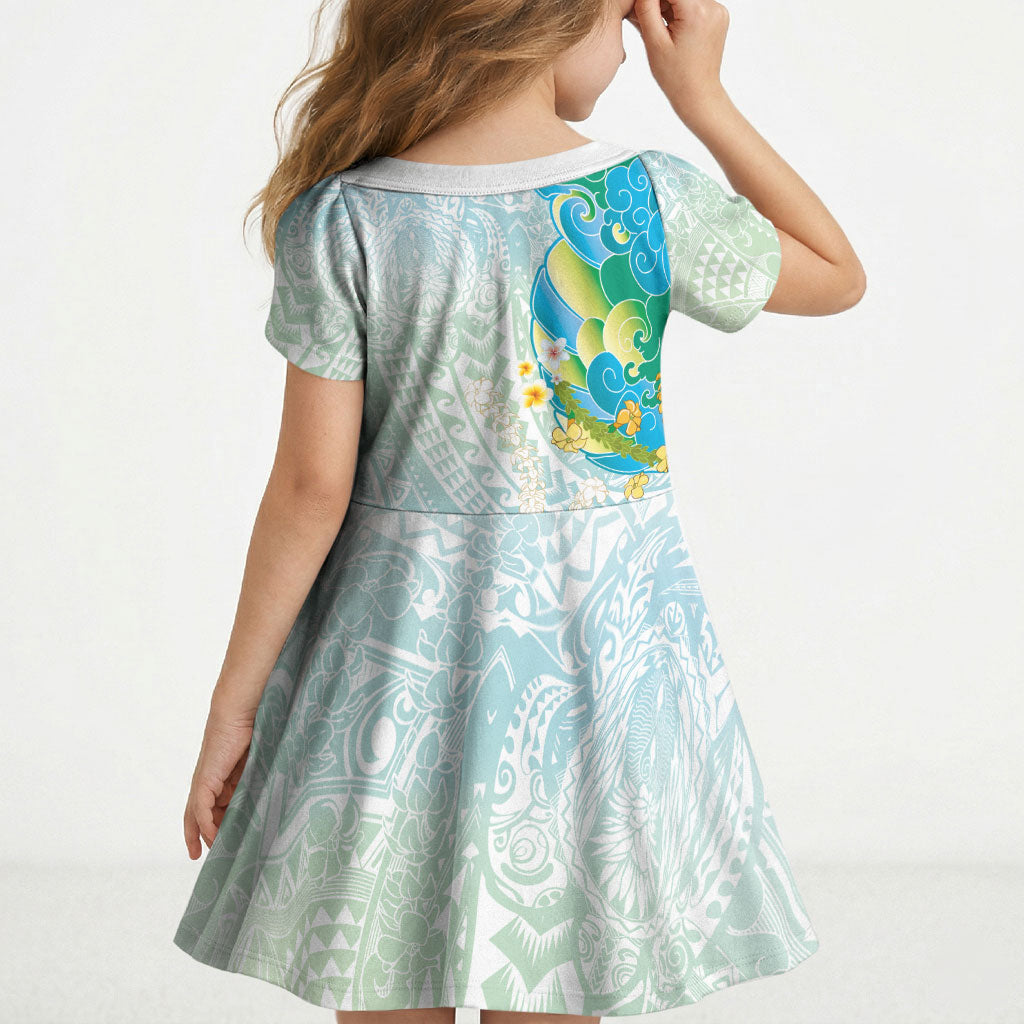 Japanese and Hawaiian Culture Fusion Kid Short Sleeve Dress Irezumi with Turtles and Lei Kakau Pattern Fresh Vibe LT03 - Polynesian Pride