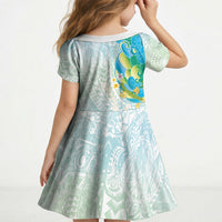 Japanese and Hawaiian Culture Fusion Kid Short Sleeve Dress Irezumi with Turtles and Lei Kakau Pattern Fresh Vibe LT03 - Polynesian Pride