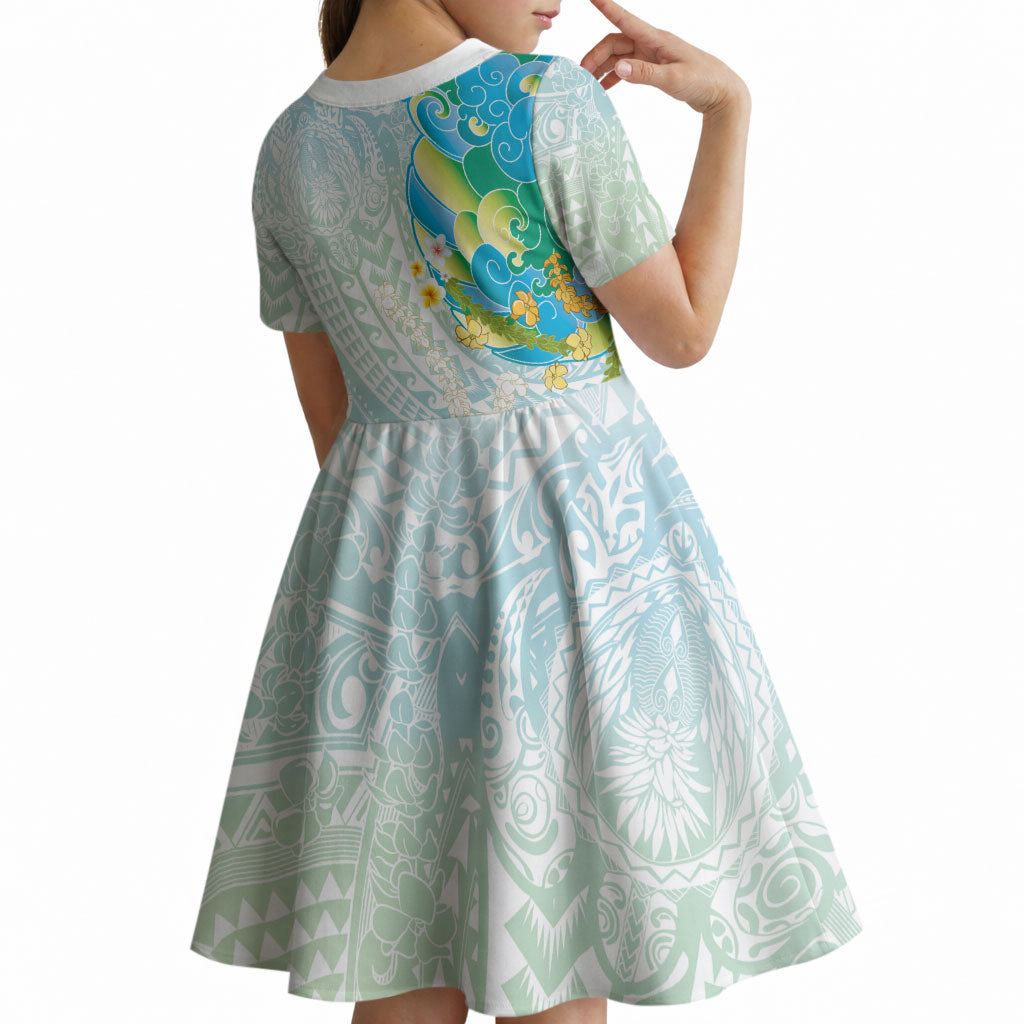 Japanese and Hawaiian Culture Fusion Kid Short Sleeve Dress Irezumi with Turtles and Lei Kakau Pattern Fresh Vibe LT03 - Polynesian Pride