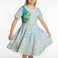 Japanese and Hawaiian Culture Fusion Kid Short Sleeve Dress Irezumi with Turtles and Lei Kakau Pattern Fresh Vibe LT03 - Polynesian Pride