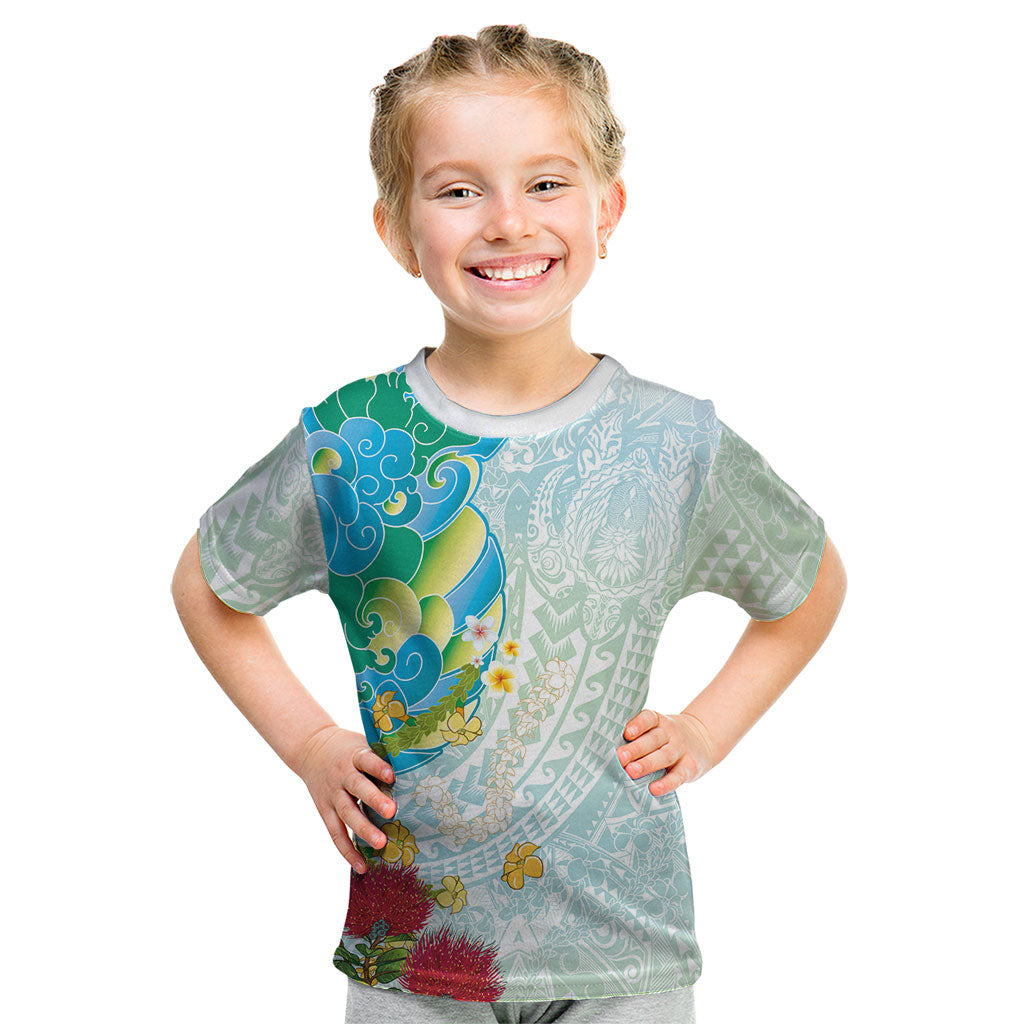 Japanese and Hawaiian Culture Fusion Kid T Shirt Irezumi with Turtles and Lei Kakau Pattern Fresh Vibe LT03 Multicolor - Polynesian Pride
