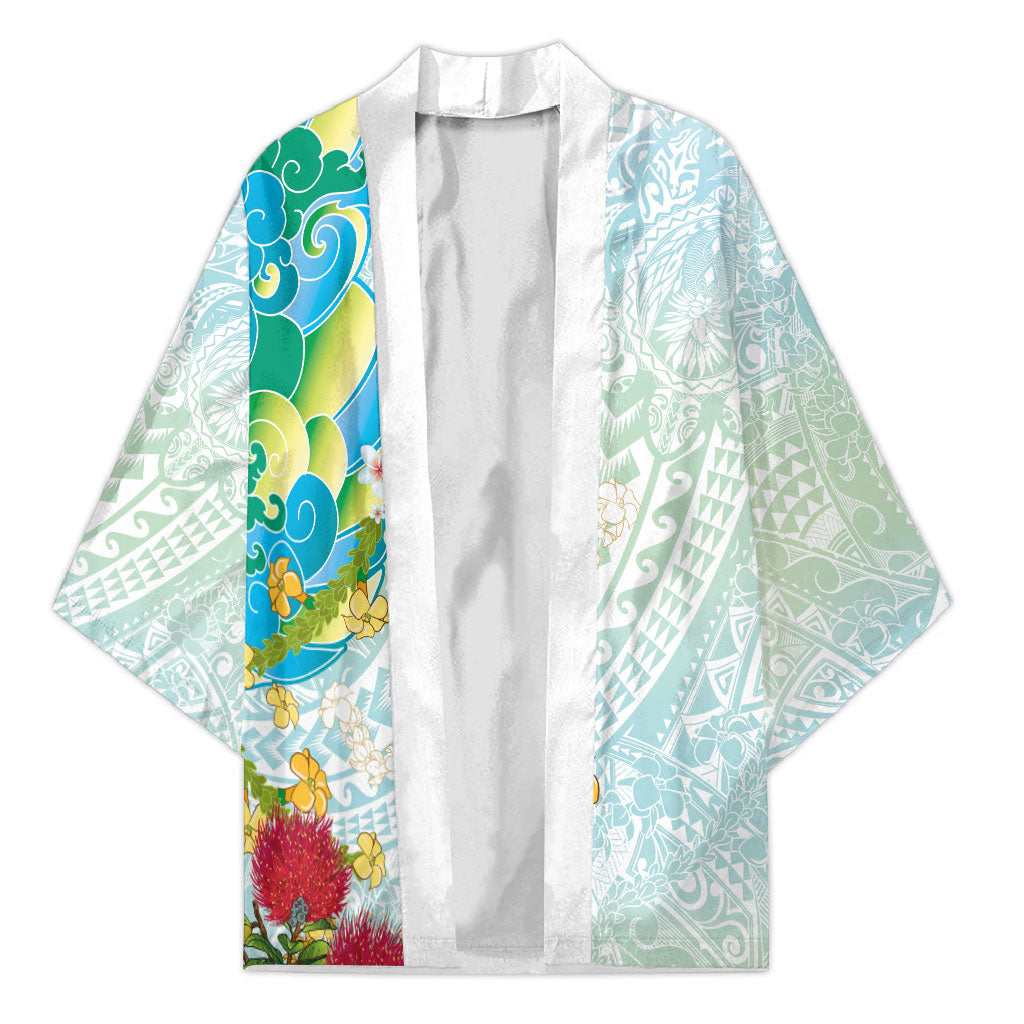 Japanese and Hawaiian Culture Fusion Kimono Irezumi with Turtles and Lei Kakau Pattern Fresh Vibe LT03 Unisex Multicolor - Polynesian Pride