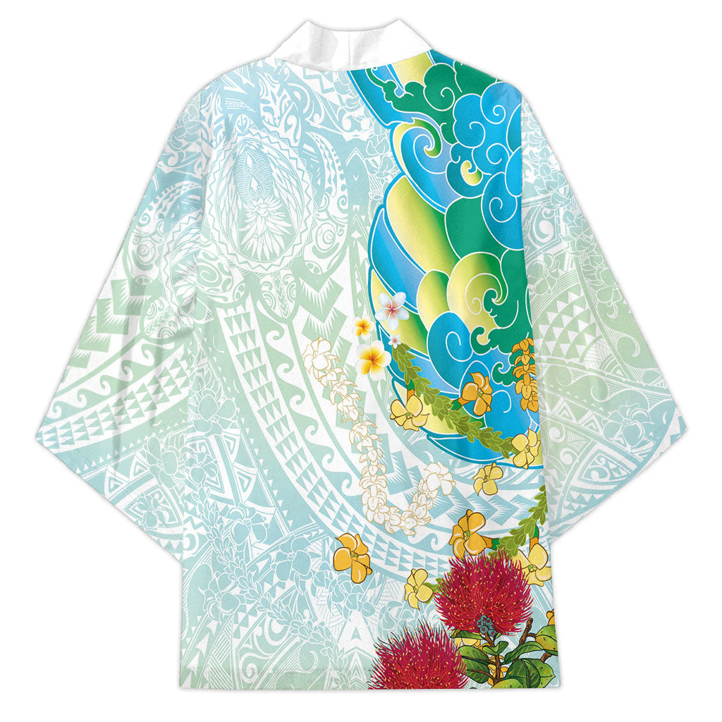 Japanese and Hawaiian Culture Fusion Kimono Irezumi with Turtles and Lei Kakau Pattern Fresh Vibe LT03 - Polynesian Pride