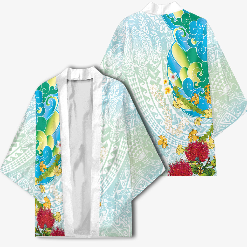 Japanese and Hawaiian Culture Fusion Kimono Irezumi with Turtles and Lei Kakau Pattern Fresh Vibe LT03 - Polynesian Pride
