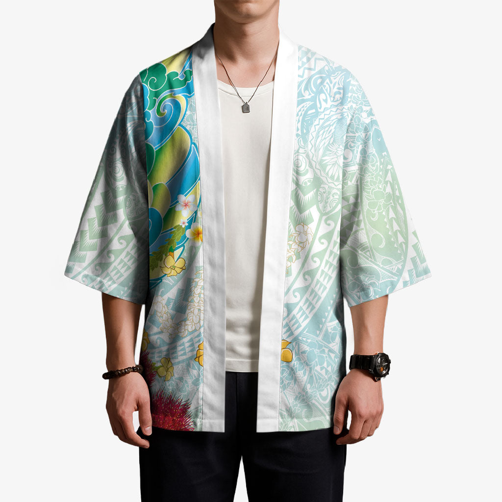 Japanese and Hawaiian Culture Fusion Kimono Irezumi with Turtles and Lei Kakau Pattern Fresh Vibe LT03 - Polynesian Pride