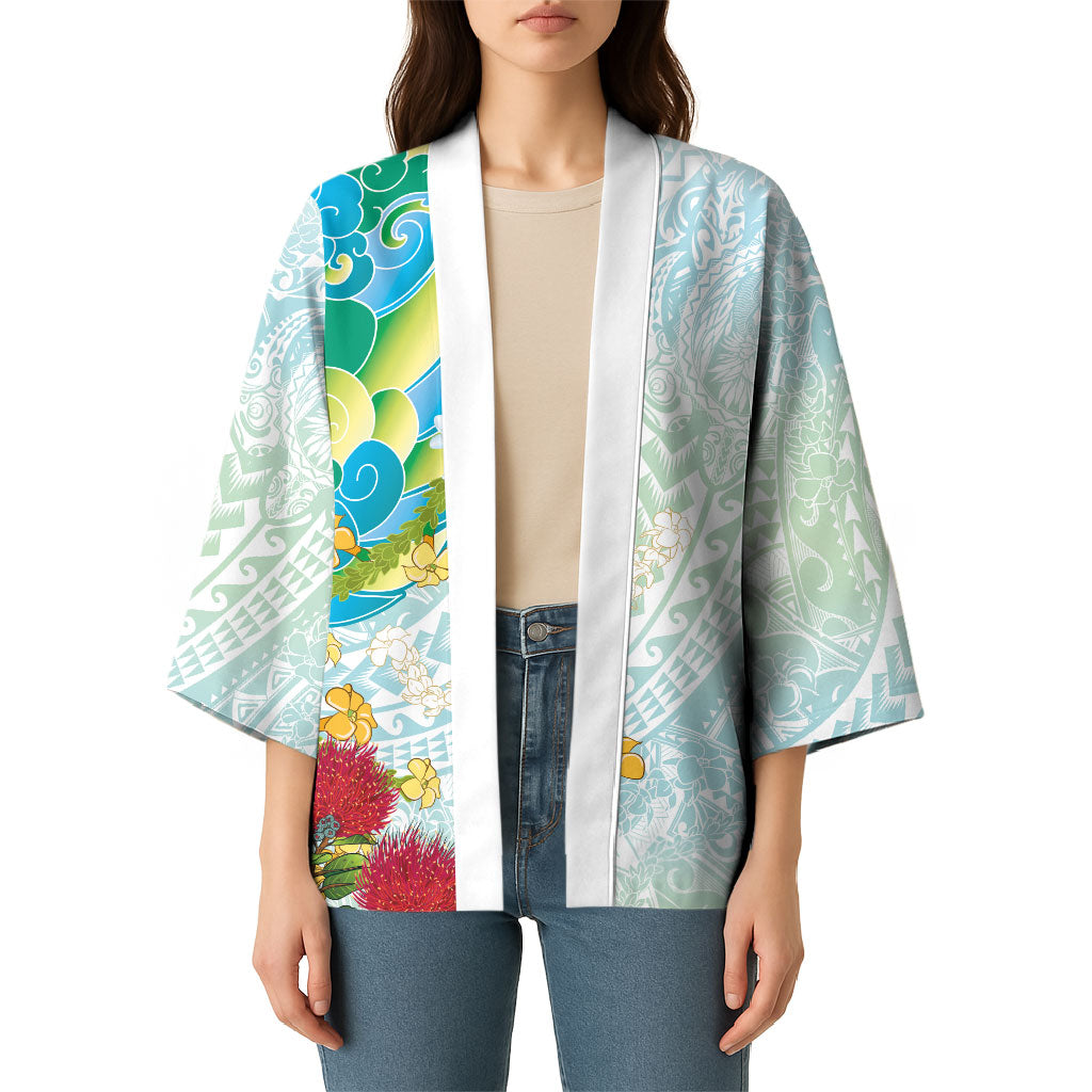 Japanese and Hawaiian Culture Fusion Kimono Irezumi with Turtles and Lei Kakau Pattern Fresh Vibe LT03 - Polynesian Pride