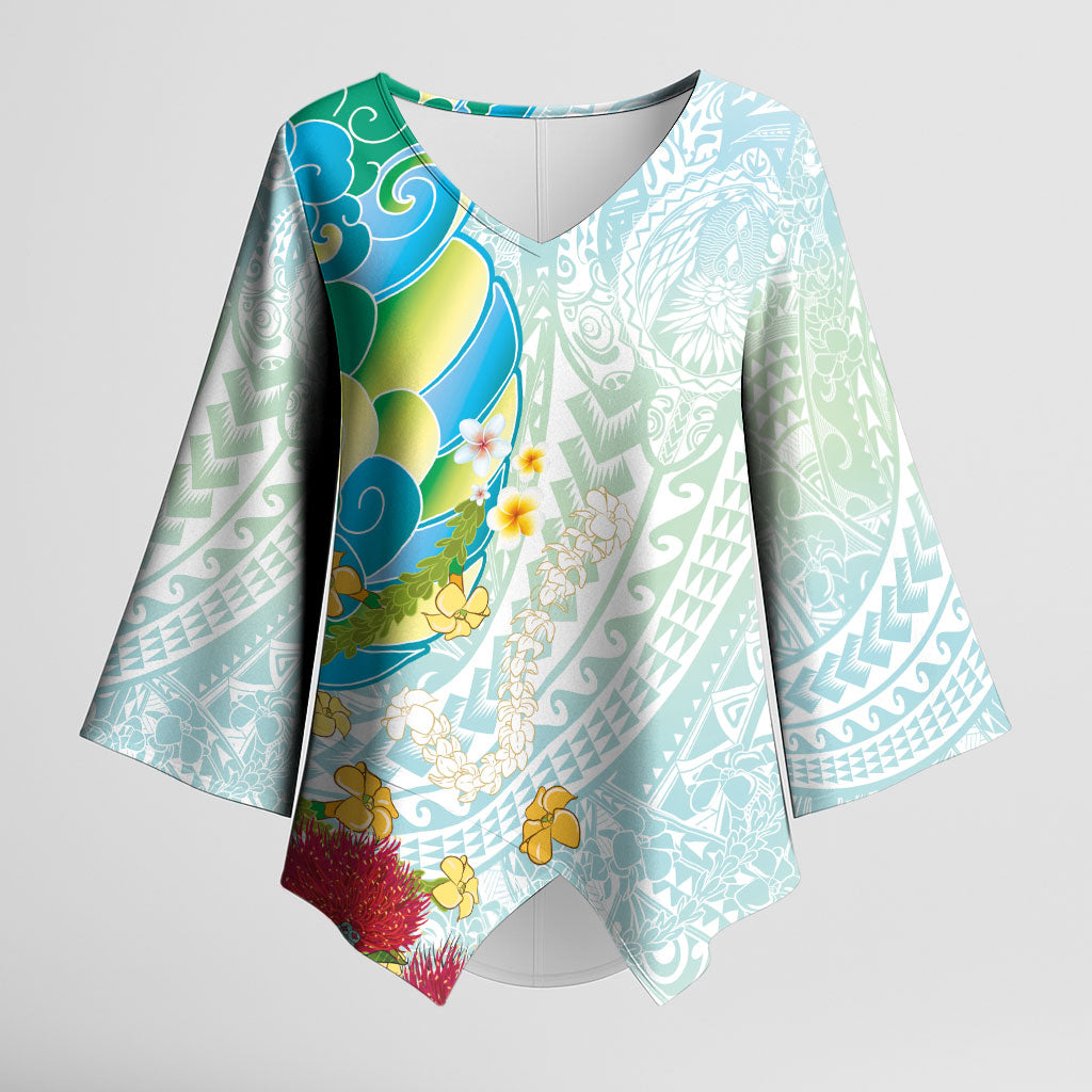 Japanese and Hawaiian Culture Fusion Kimono Sleeve Blouse Irezumi with Turtles and Lei Kakau Pattern Fresh Vibe LT03 Female Multicolor - Polynesian Pride