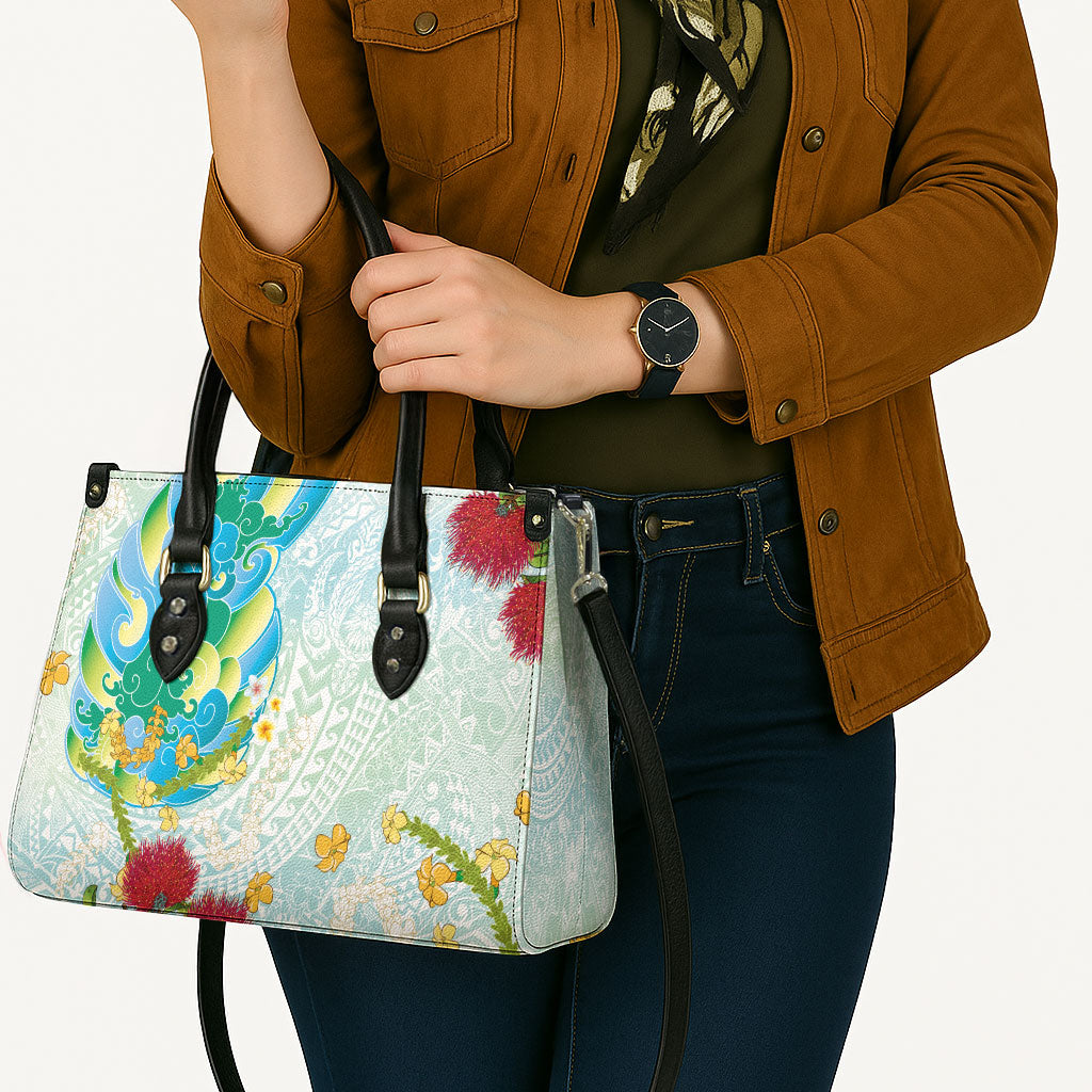 Japanese and Hawaiian Culture Fusion Leather Bag Irezumi with Turtles and Lei Kakau Pattern Fresh Vibe LT03 - Polynesian Pride