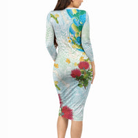 Japanese and Hawaiian Culture Fusion Long Sleeve Bodycon Dress Irezumi with Turtles and Lei Kakau Pattern Fresh Vibe LT03 - Polynesian Pride