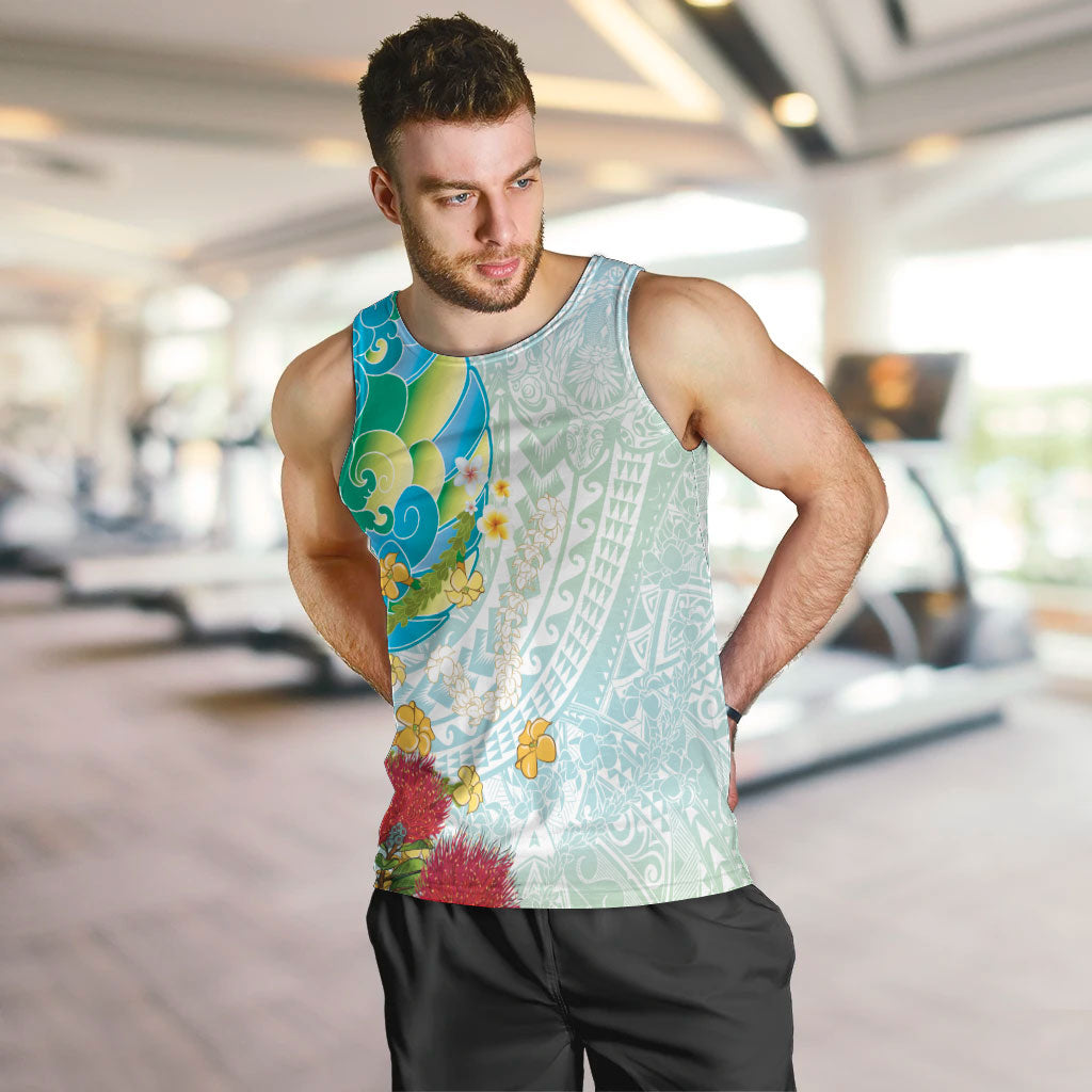 Japanese and Hawaiian Culture Fusion Men Tank Top Irezumi with Turtles and Lei Kakau Pattern Fresh Vibe LT03 Multicolor - Polynesian Pride