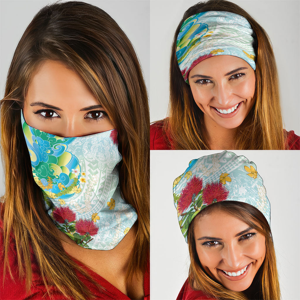 Japanese and Hawaiian Culture Fusion Neck Gaiter Irezumi with Turtles and Lei Kakau Pattern Fresh Vibe LT03 - Polynesian Pride