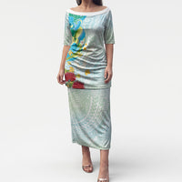 Japanese and Hawaiian Culture Fusion Puletasi Irezumi with Turtles and Lei Kakau Pattern Fresh Vibe LT03 Long Dress Multicolor - Polynesian Pride