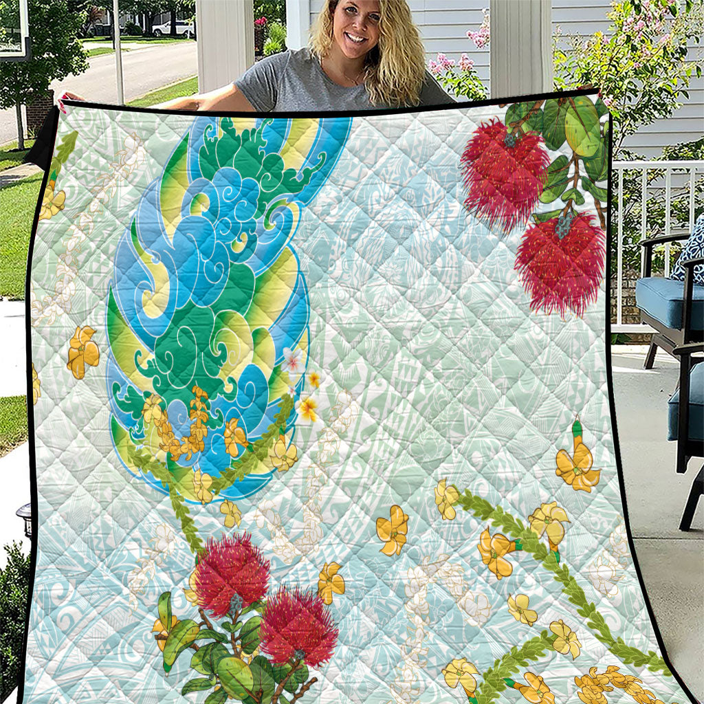 Japanese and Hawaiian Culture Fusion Quilt Irezumi with Turtles and Lei Kakau Pattern Fresh Vibe LT03 Multicolor - Polynesian Pride