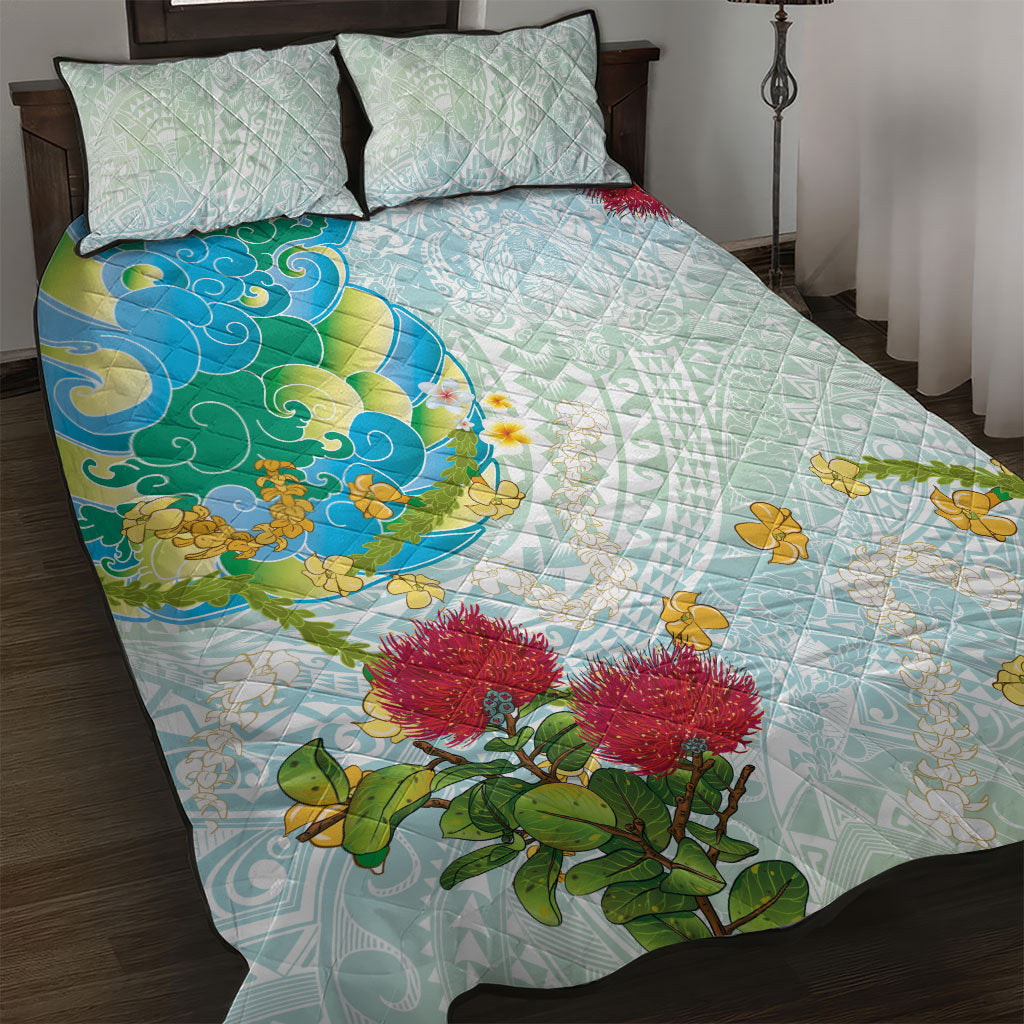 Japanese and Hawaiian Culture Fusion Quilt Bed Set Irezumi with Turtles and Lei Kakau Pattern Fresh Vibe LT03 Multicolor - Polynesian Pride