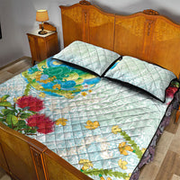 Japanese and Hawaiian Culture Fusion Quilt Bed Set Irezumi with Turtles and Lei Kakau Pattern Fresh Vibe LT03 - Polynesian Pride