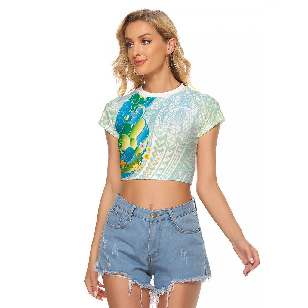 Japanese and Hawaiian Culture Fusion Raglan Cropped T Shirt Irezumi with Turtles and Lei Kakau Pattern Fresh Vibe LT03 Female Multicolor - Polynesian Pride