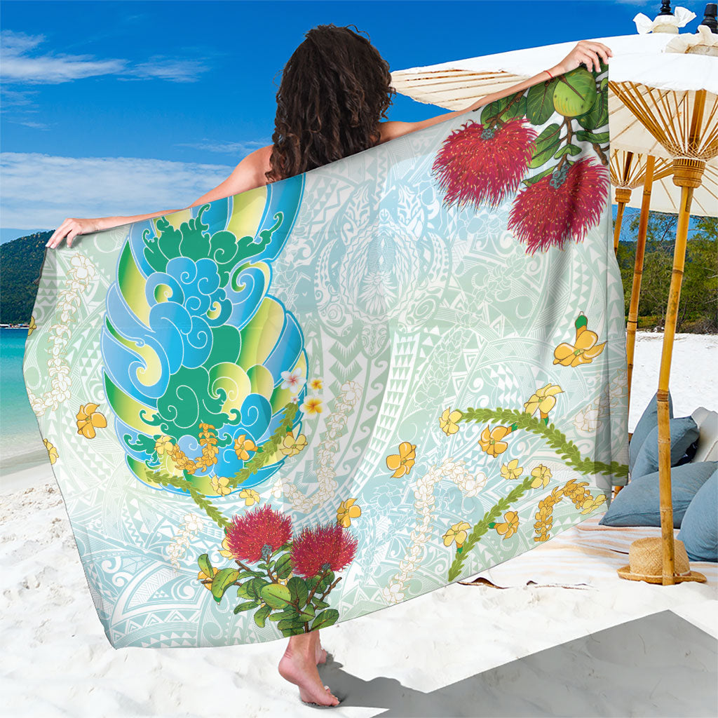 Japanese and Hawaiian Culture Fusion Sarong Irezumi with Turtles and Lei Kakau Pattern Fresh Vibe LT03 One Size 44 x 66 inches Multicolor - Polynesian Pride