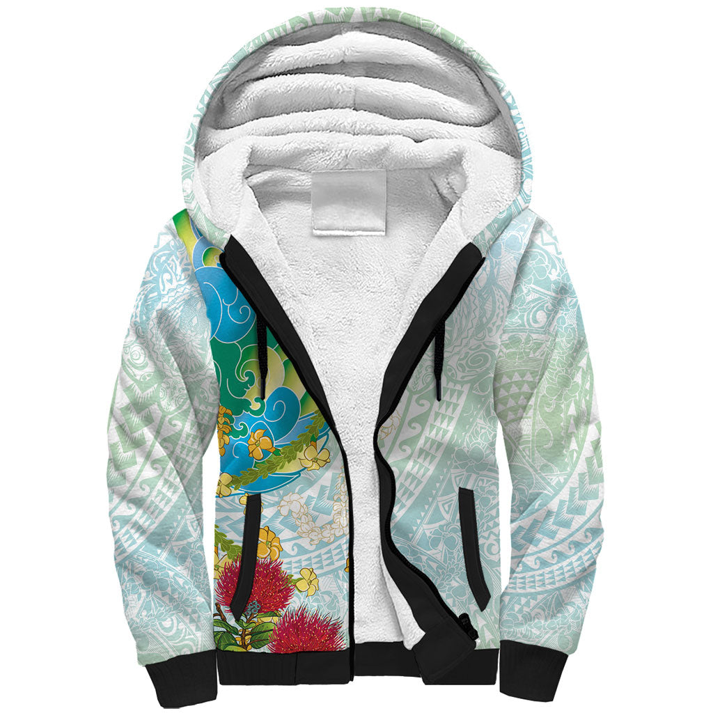 Japanese and Hawaiian Culture Fusion Sherpa Hoodie Irezumi with Turtles and Lei Kakau Pattern Fresh Vibe LT03 Unisex Multicolor - Polynesian Pride