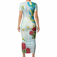 Japanese and Hawaiian Culture Fusion Short Sleeve Bodycon Dress Irezumi with Turtles and Lei Kakau Pattern Fresh Vibe LT03 - Polynesian Pride