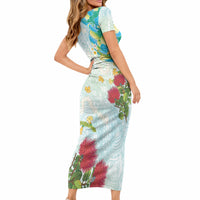 Japanese and Hawaiian Culture Fusion Short Sleeve Bodycon Dress Irezumi with Turtles and Lei Kakau Pattern Fresh Vibe LT03 - Polynesian Pride