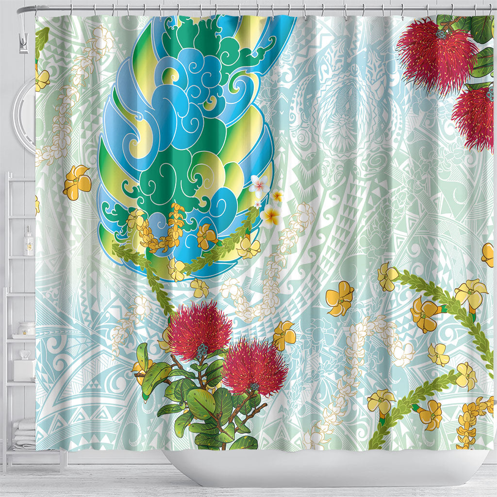 Japanese and Hawaiian Culture Fusion Shower Curtain Irezumi with Turtles and Lei Kakau Pattern Fresh Vibe LT03 - Polynesian Pride