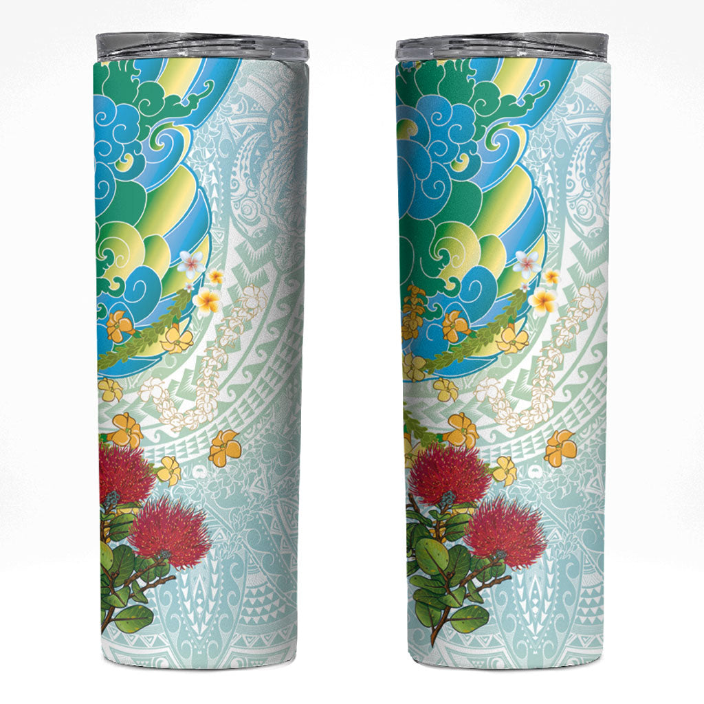 Japanese and Hawaiian Culture Fusion Skinny Tumbler Irezumi with Turtles and Lei Kakau Pattern Fresh Vibe LT03 Multicolor - Polynesian Pride